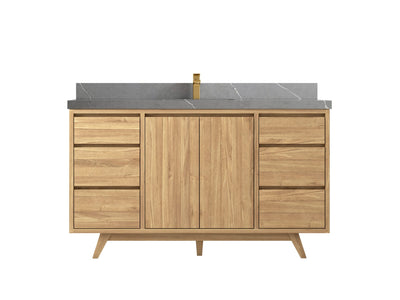 Madison Teak 60 in. W x 22 in. D Single Sink Bathroom Vanity in Light Natural with 2 in Piatra Gray Quartz Countertop