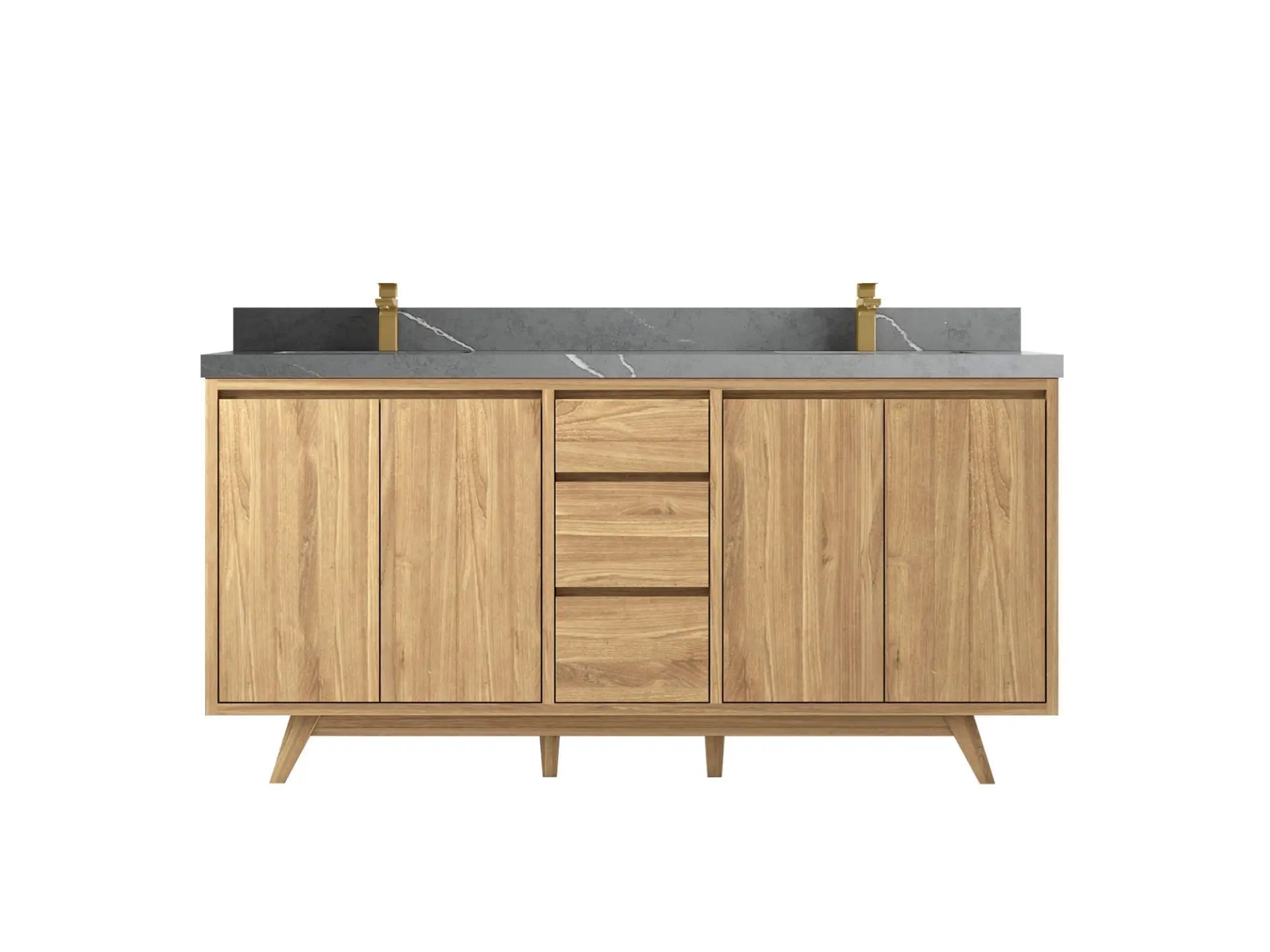 Madison Teak 72 in. W x 22 in. D Double Sink Bathroom Vanity in Light Natural with 2 in Piatra Gray Quartz Countertop