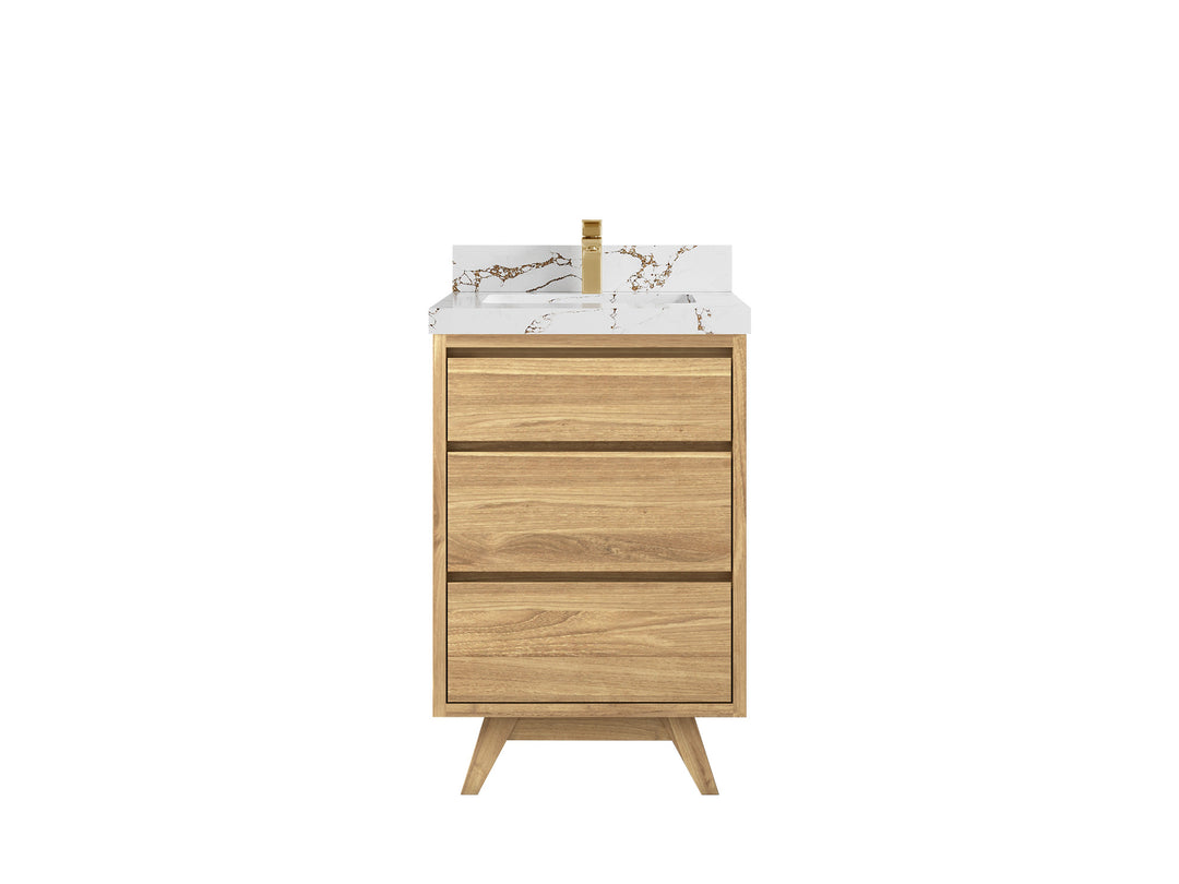 Madison Teak 24 in. W x 22 in. D Single Sink Bathroom Vanity in Light Natural with 2 in Viola Brown Quartz Countertop 