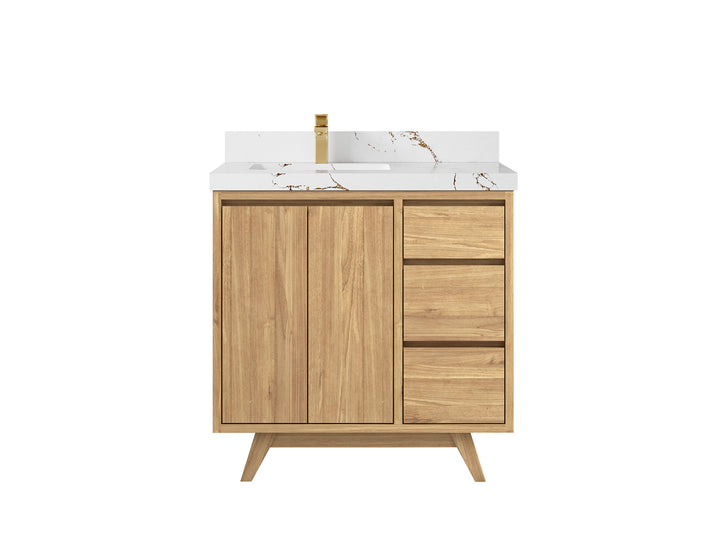 Madison Teak Wood 36 in. W x 22 in. D Left Offset Sink Bathroom Vanity - photo 23
