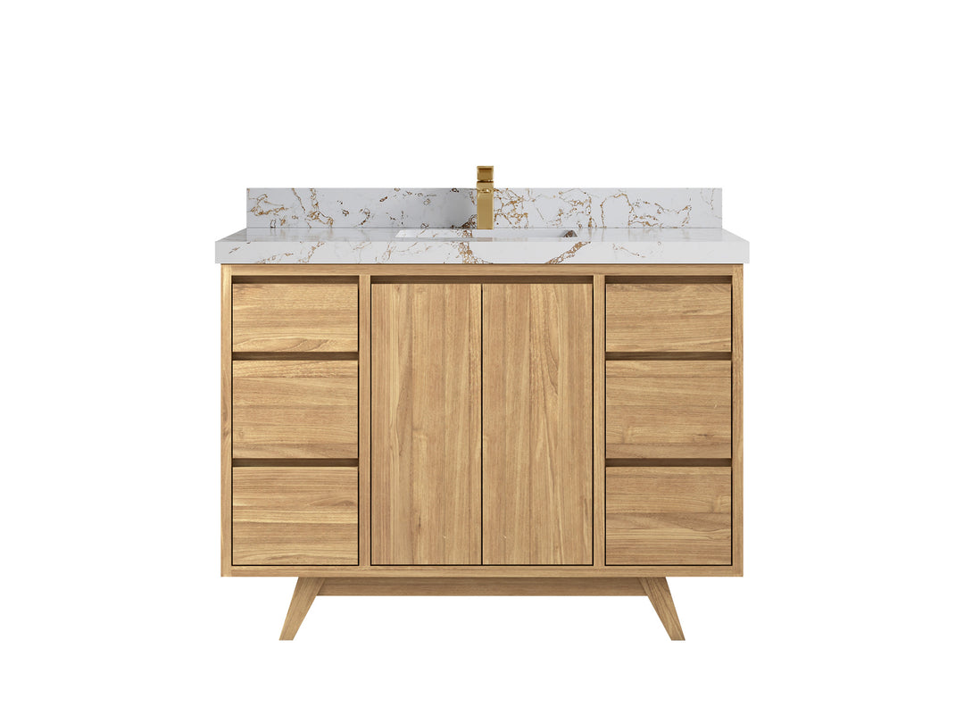 Madison Teak 48 in. W x 22 in. D Single Sink Bathroom Vanity in Light Natural with 2 in Viola Gold Quartz Countertop 