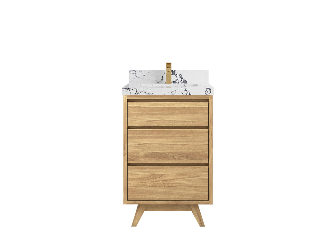 Madison Teak 24 in. W x 22 in. D Single Sink Bathroom Vanity in Light Natural with 2 in Viola Night Quartz Countertop 