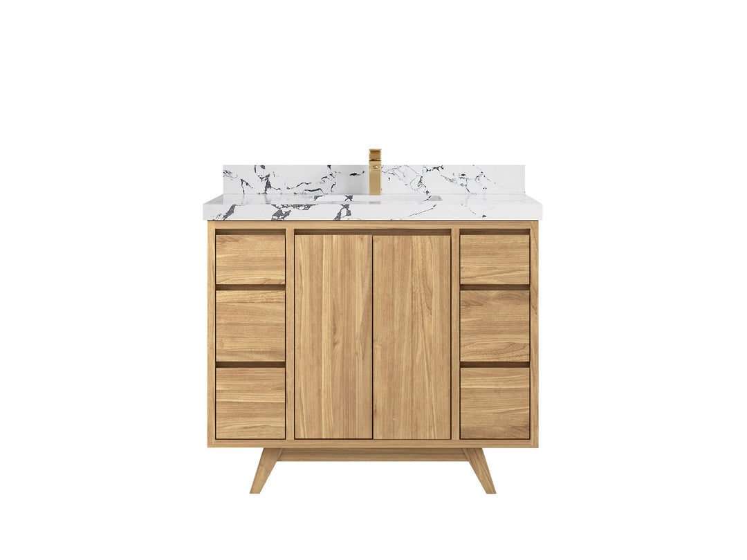 Madison Teak 42 in. W x 22 in. D Single Sink Bathroom Vanity in Light Natural with 2 in Viola Night Quartz Countertop 