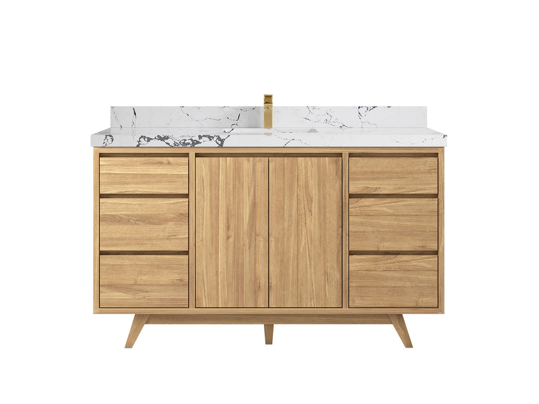 Madison Teak 60 in. W x 22 in. D Single Sink Bathroom Vanity in Light Natural with 2 in Viola Night Quartz Countertop 