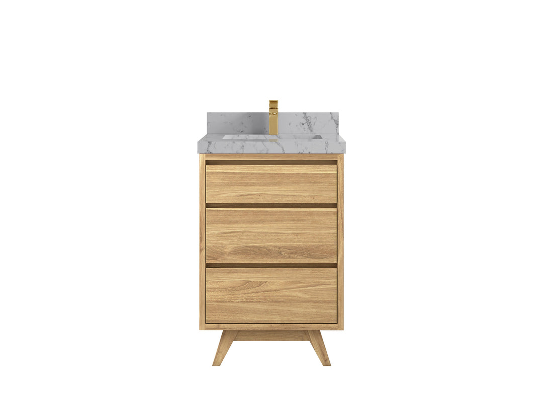 Madison Teak 24 in. W x 22 in. D Single Sink Bathroom Vanity in Light Natural with 2 in Venatino Quartz Countertop