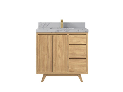 Madison Teak 36 in. W x 22 in. D Center Sink Bathroom Vanity in Light Natural with 2 in Venatino Quartz Countertop