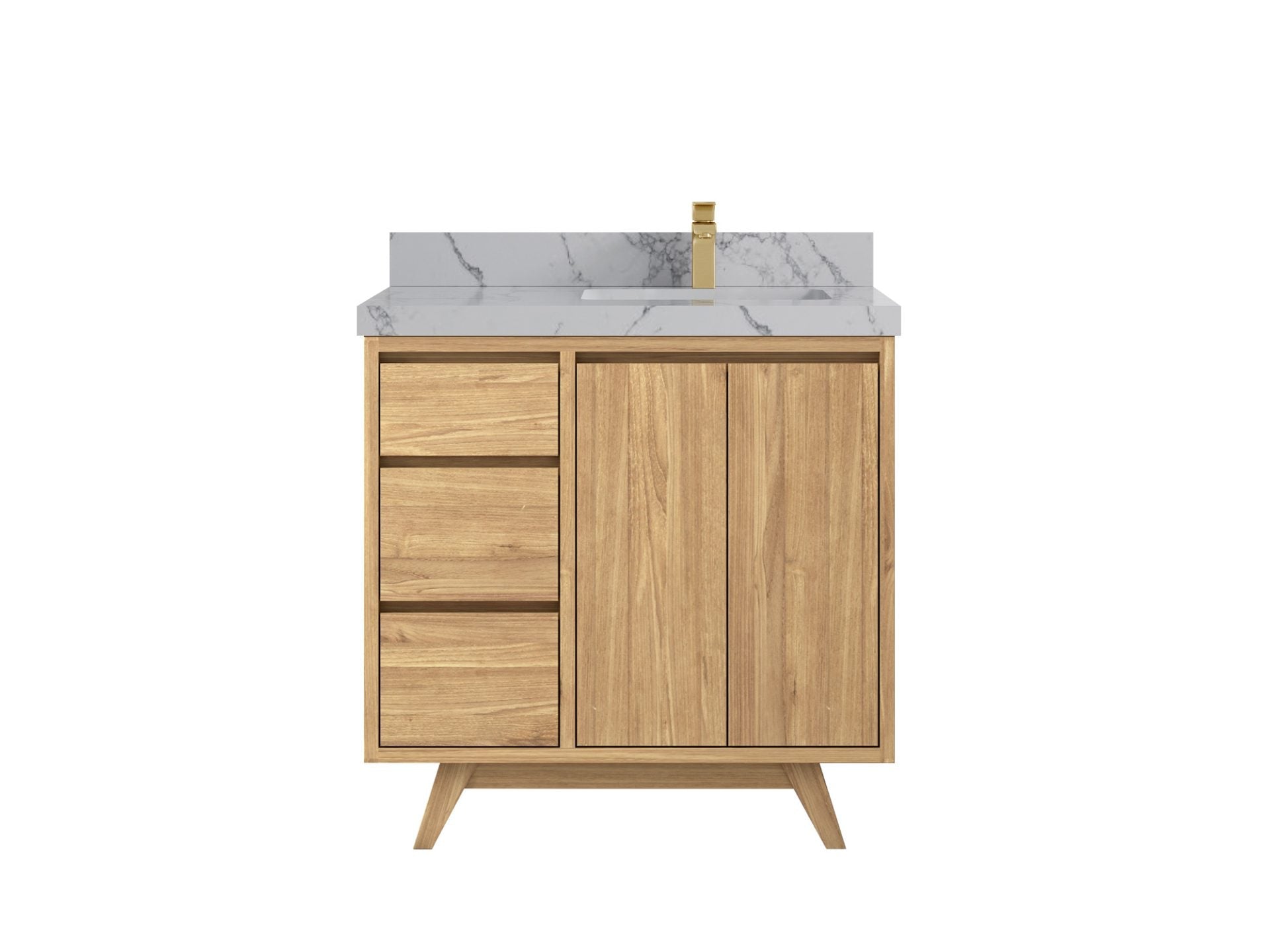 Madison Teak 36 in. W x 22 in. D Right Offset Sink Bathroom Vanity in Light Natural with 2 in Venatino Quartz Countertop