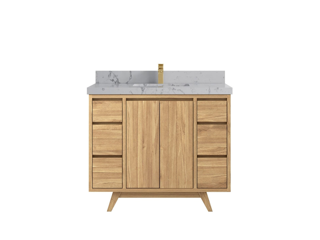 Madison Teak 42 in. W x 22 in. D Single Sink Bathroom Vanity in Light Natural with 2 in Venatino Quartz Countertop