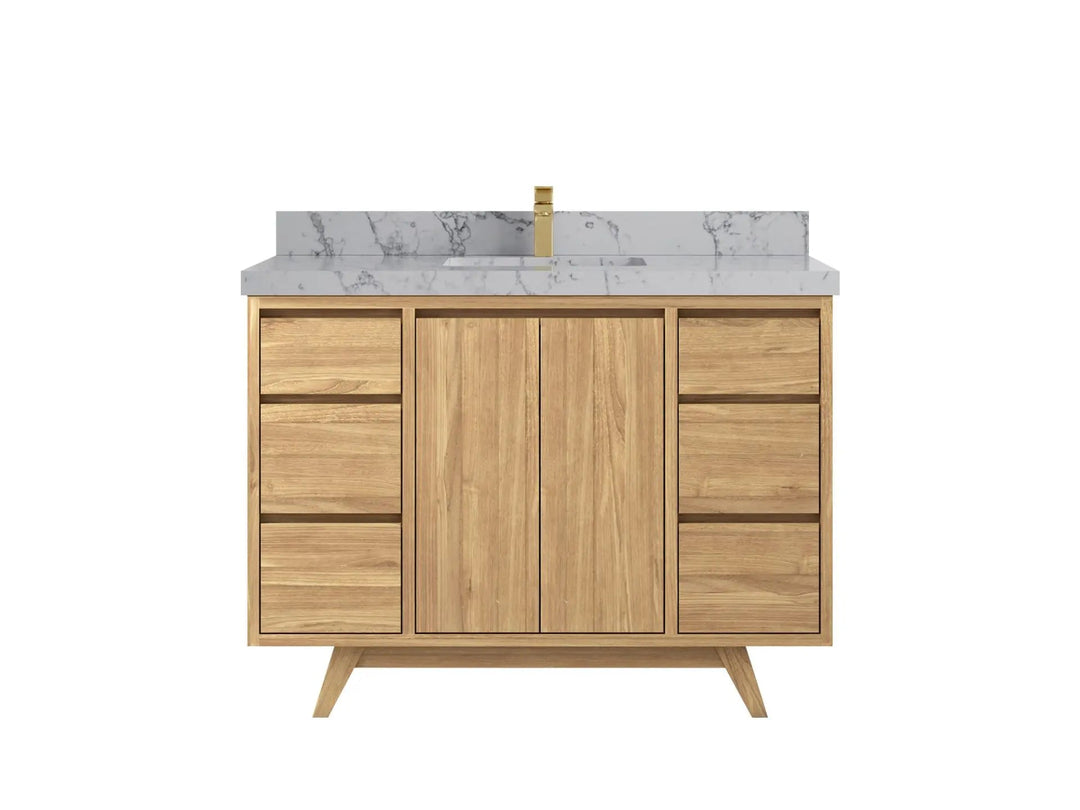 Madison Teak 48 in. W x 22 in. D Single Sink Bathroom Vanity in Light Natural with 2 in Venatino Quartz Countertop