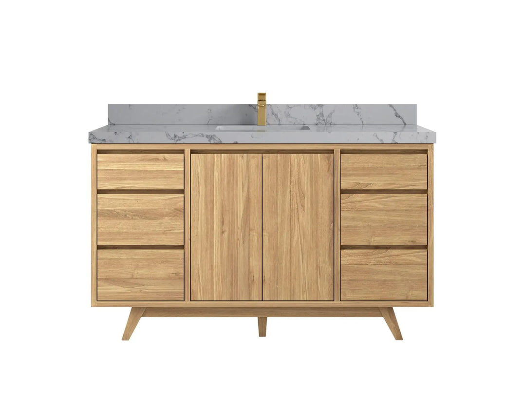 Madison Teak 60 in. W x 22 in. D Single Sink Bathroom Vanity in Light Natural with 2 in Venatino Quartz Countertop