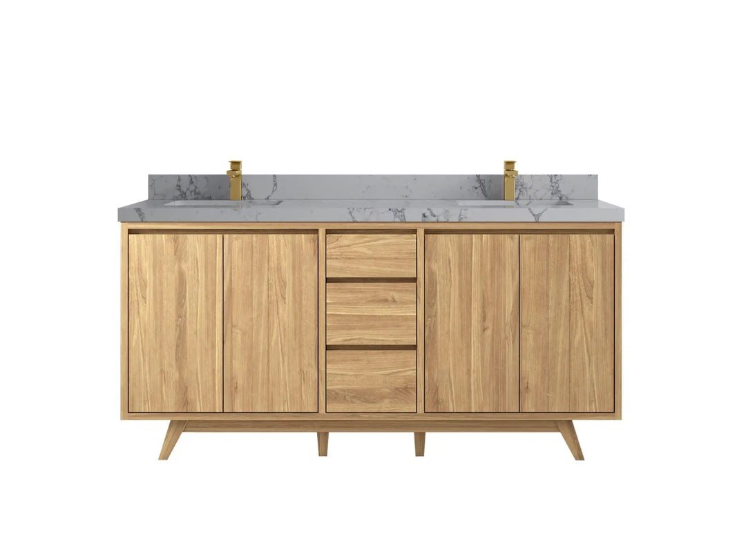 Madison Teak 72 in. W x 22 in. D Double Sink Bathroom Vanity in Light Natural with 2 in Venatino Quartz Countertop