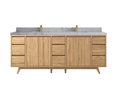 Madison Teak 84 in. W x 22 in. D Double Sink Bathroom Vanity in Light Natural with 2 in Venatino Quartz Countertop