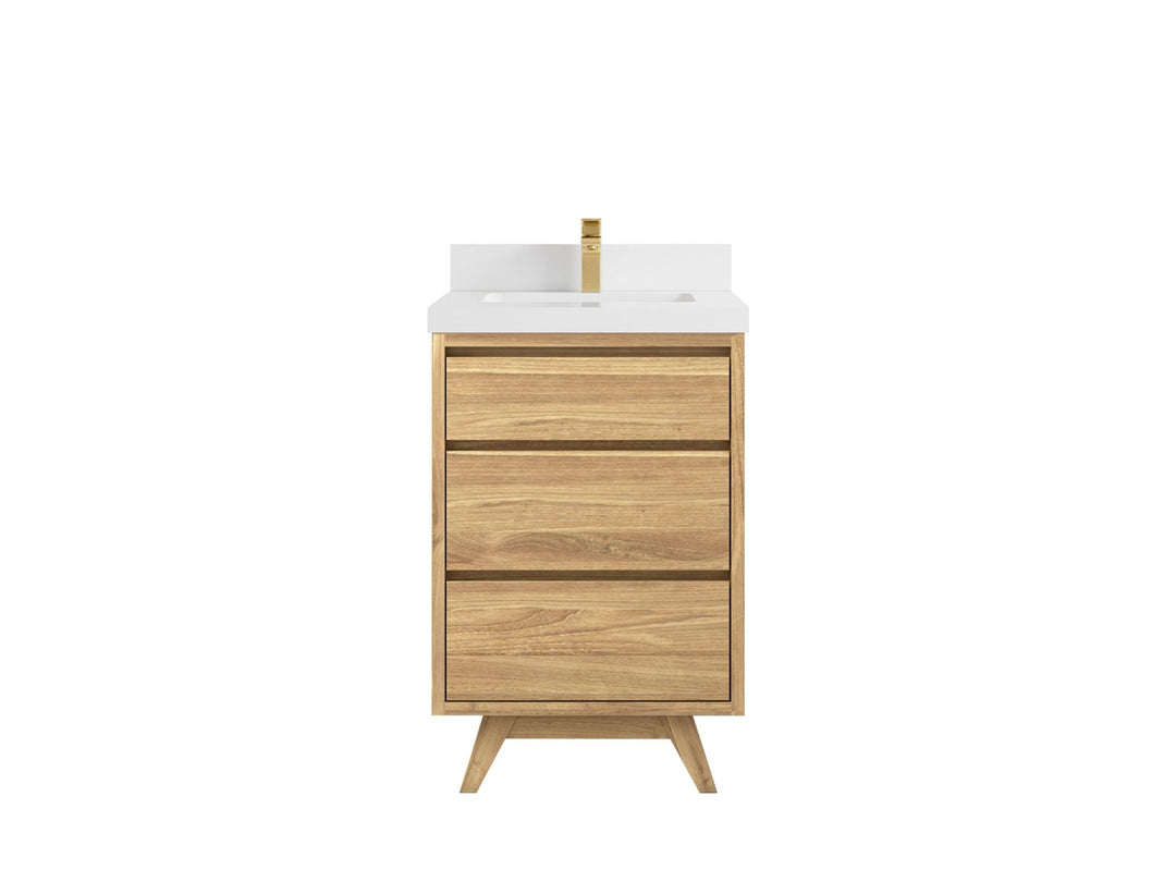 Madison Teak 24 in. W x 22 in. D Single Sink Bathroom Vanity in Light Natural with 2 in White Quartz Countertop 