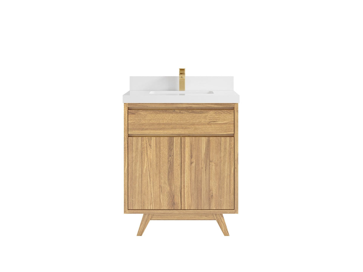 Madison Teak 30 in. W x 22 in. D Single Sink Bathroom Vanity in Light Natural with 2 in White Quartz Countertop