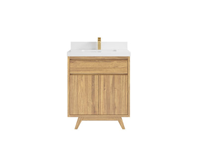 Madison Teak 30 in. W x 22 in. D Single Sink Bathroom Vanity in Light Natural with 2 in White Quartz Countertop
