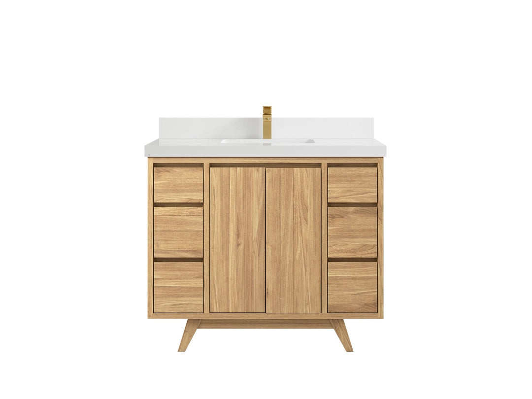 Madison Teak 42 in. W x 22 in. D Single Sink Bathroom Vanity in Light Natural with 2 in White Quartz Countertop 