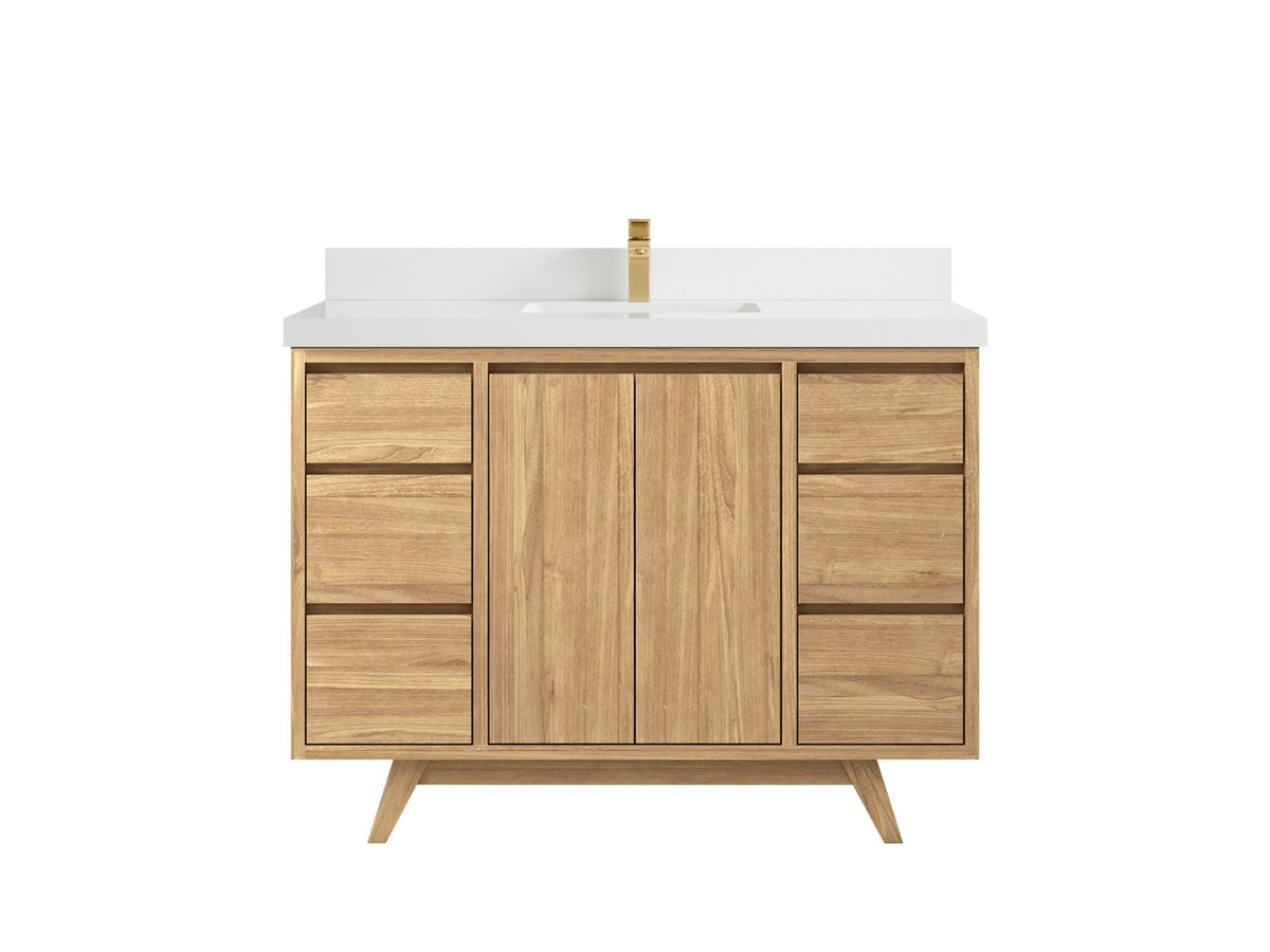 Madison Teak 48 in. W x 22 in. D Single Sink Bathroom Vanity in Light Natural with 2 in White Quartz Countertop
