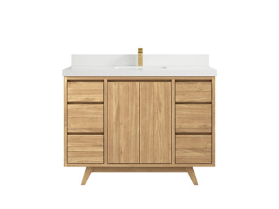 Madison Teak 48 in. W x 22 in. D Single Sink Bathroom Vanity in Light Natural with 2 in White Quartz Countertop