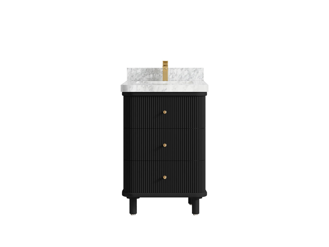 Miami 24 in. W x 22 in. D Single Sink Bathroom Vanity in Black with 2 in Carrara Marble Countertop