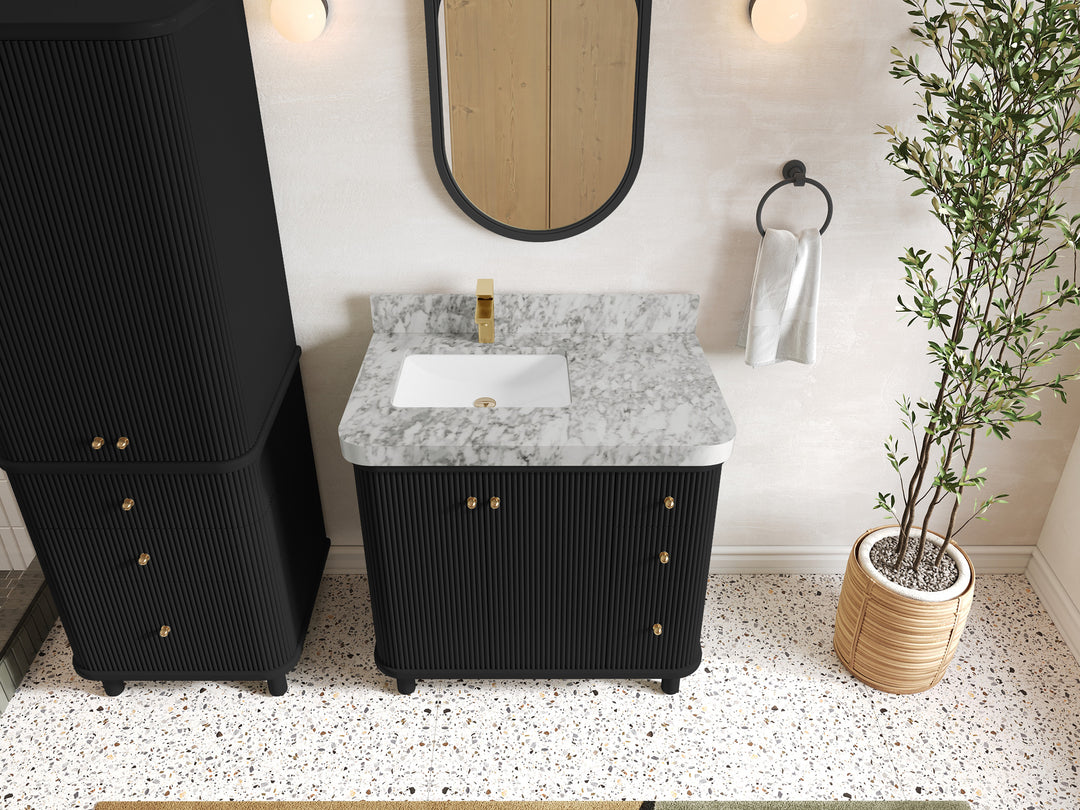 Miami 36 in. W x 22 in. D  Left Offset Sink Bathroom Vanity in Black with Carrara Marble Countertop - Top View
