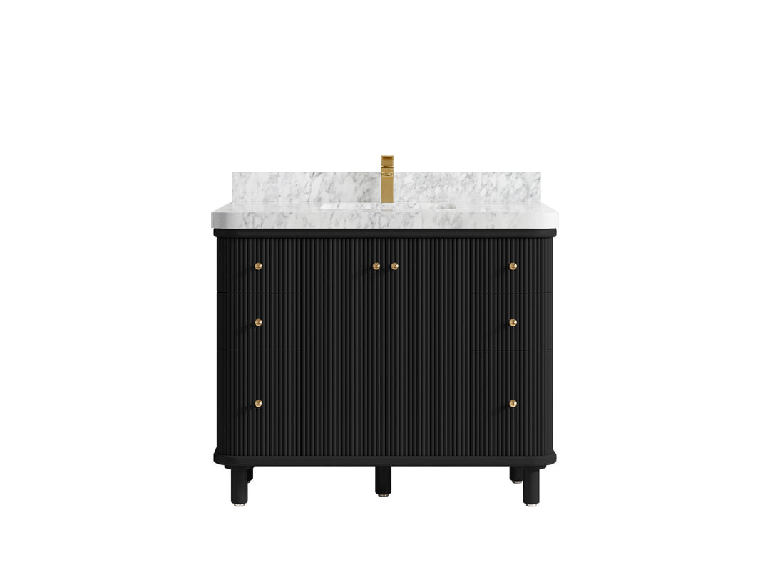Miami 42 in. W x 22 in. D Single Sink Bathroom Vanity in Black with 2 in Carrara Marble Countertop