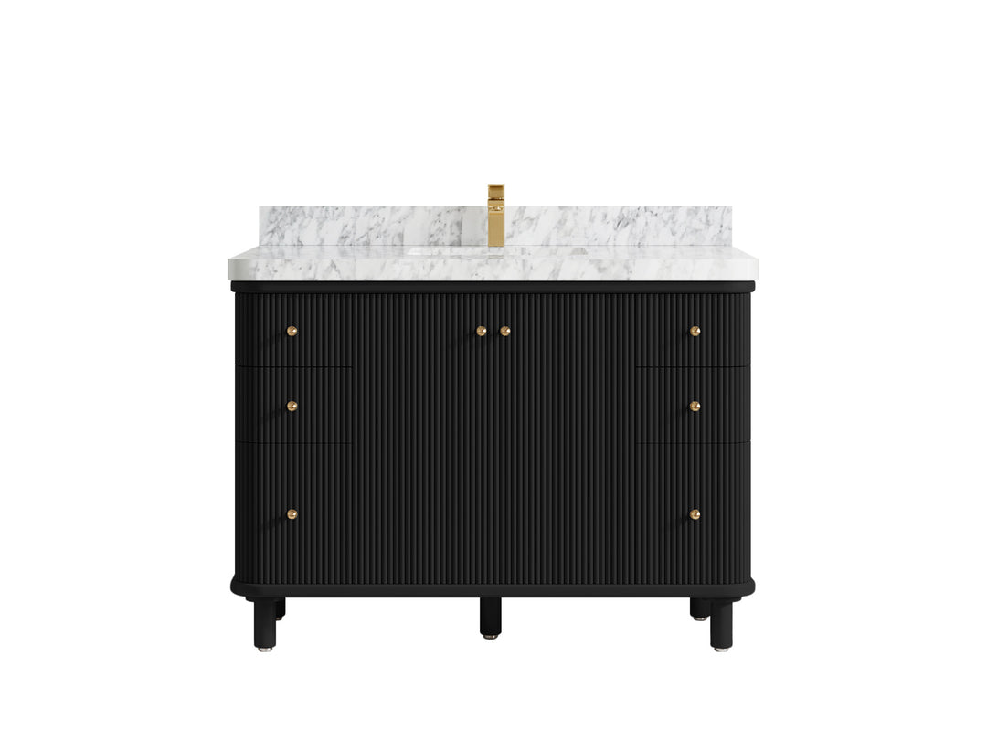 Miami 48 in. W x 22 in. D Single Sink Bathroom Vanity in Black with 2 in Carrara Marble Quartz Countertop