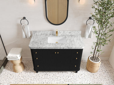 Miami 48 in. W x 22 in. D Single Sink Bathroom Vanity in Black with 2 in Carrara Marble Countertop - Top View