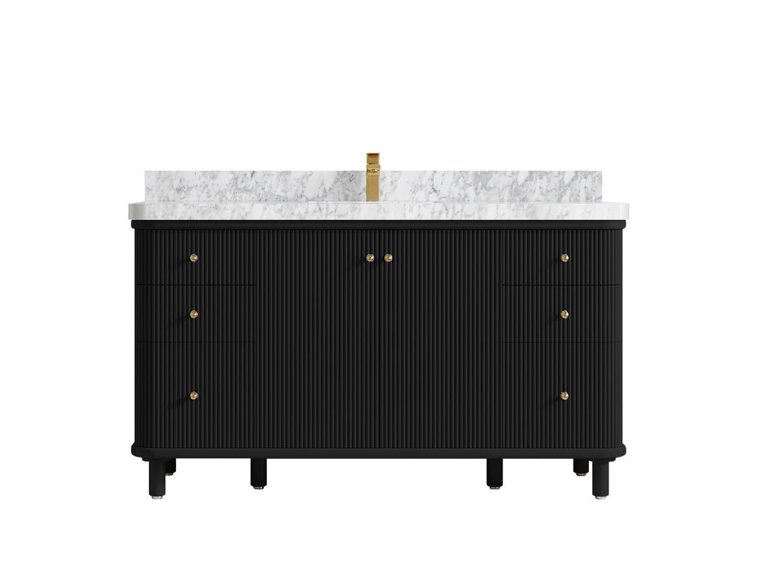 Miami 60 in. W x 22 in. D Single Sink Bathroom Vanity in Black with 2 in Carrara Marble Countertop