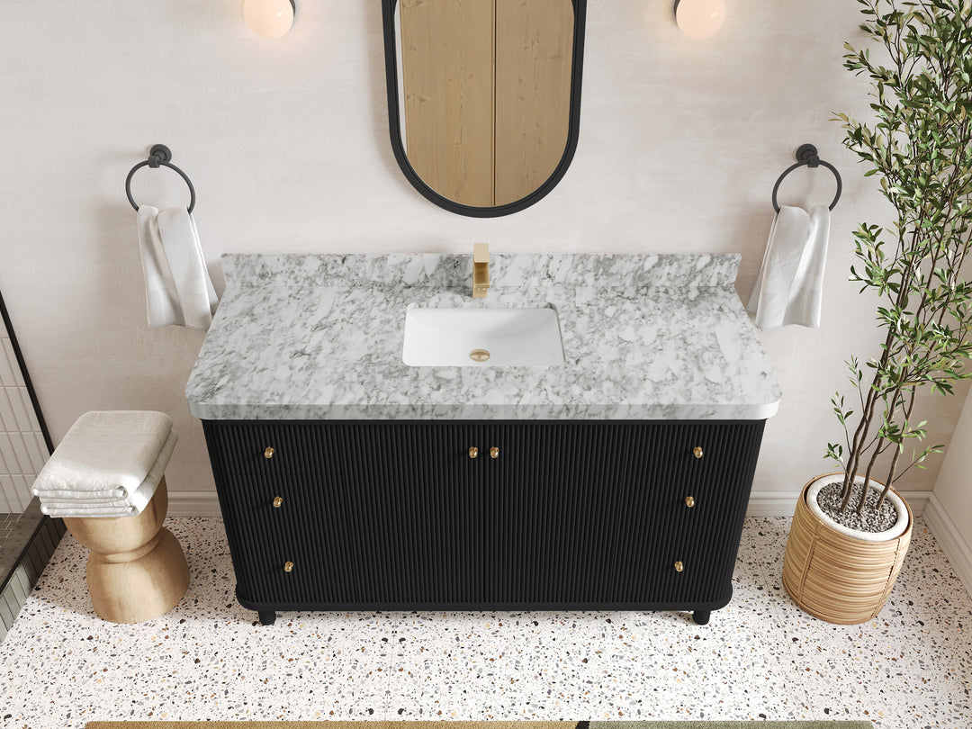 Miami 60 in. W x 22 in. D Single Sink Bathroom Vanity in Black with 2 in Carrara Marble Countertop - Top View