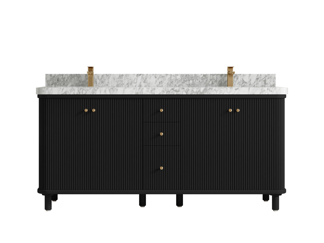 Miami 72 in. W x 22 in. D Double Sink Bathroom Vanity in Black with 2 in Carrara Marble Countertop