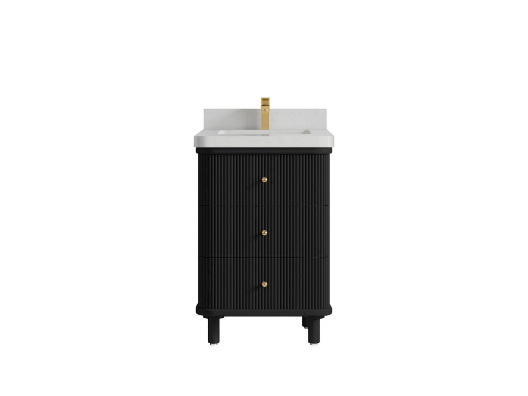 Miami 24 in. W x 22 in. D Single Sink Bathroom Vanity in Black with 2 in Carrara Quartz Countertop
