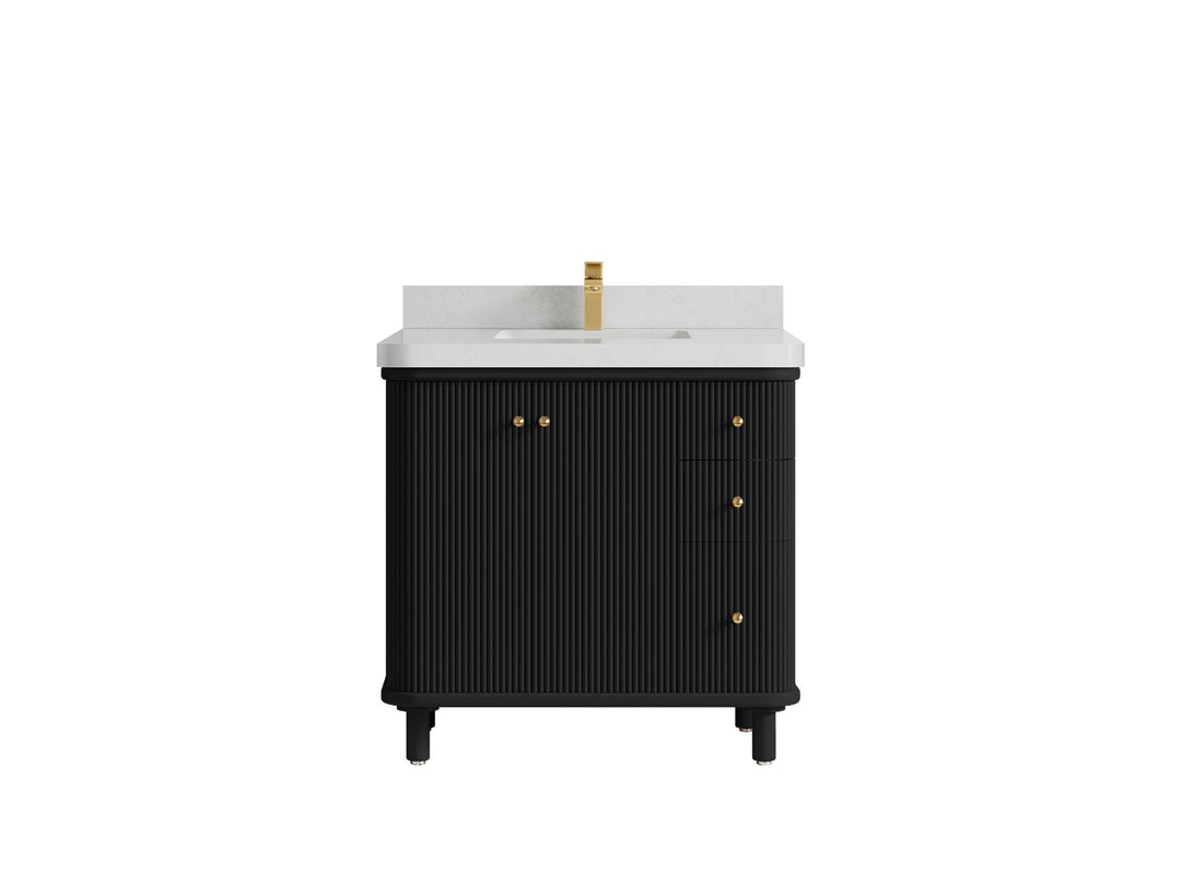Miami 36 in. W x 22 in. D Center Sink Bathroom Vanity in Black with Carrara Quartz Countertop