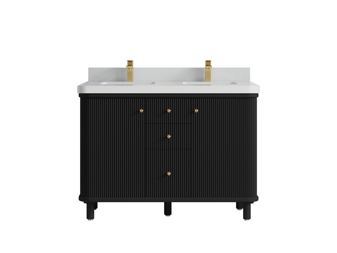 Miami 48 in. W x 22 in. D Double Sink Bathroom Vanity in Black with 2 in Carrara Quartz Quartz Countertop