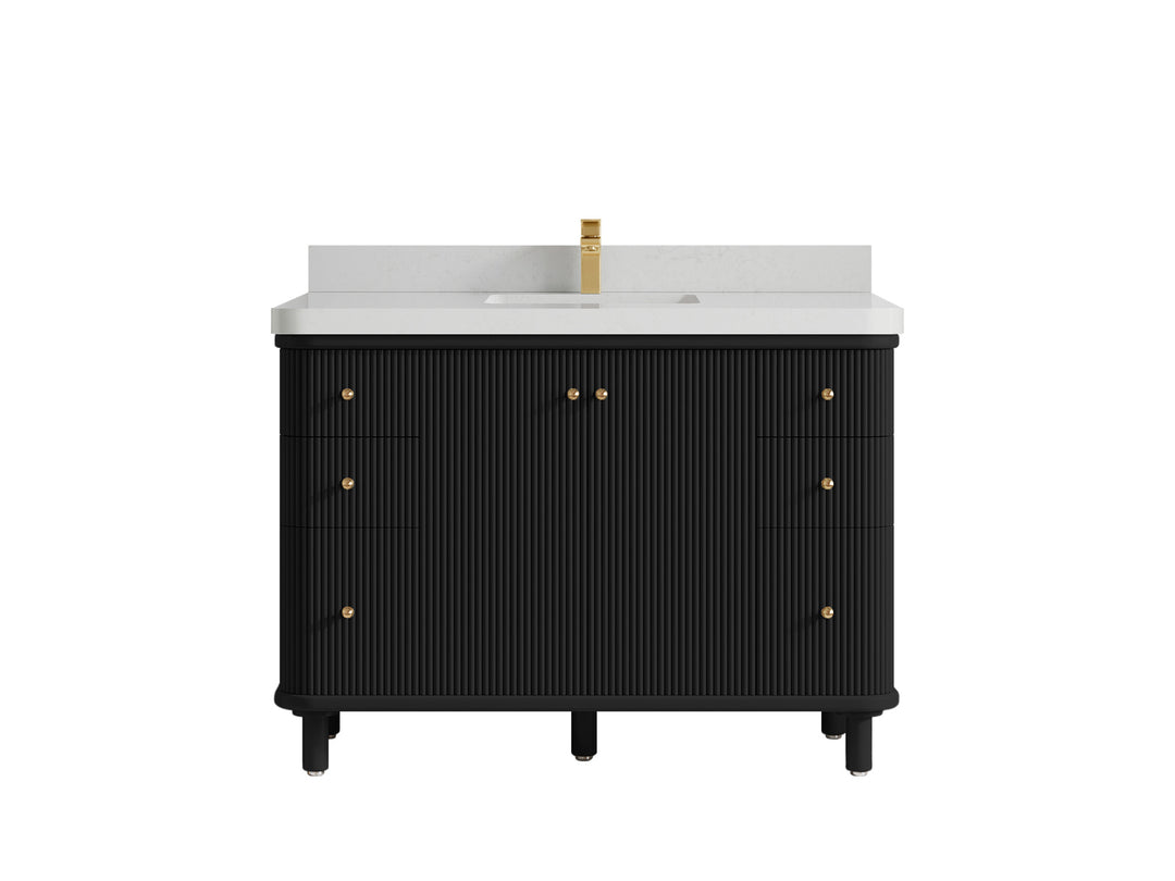 Miami 48 in. W x 22 in. D Single Sink Bathroom Vanity in Black with 2 in Carrara Quartz Quartz Countertop