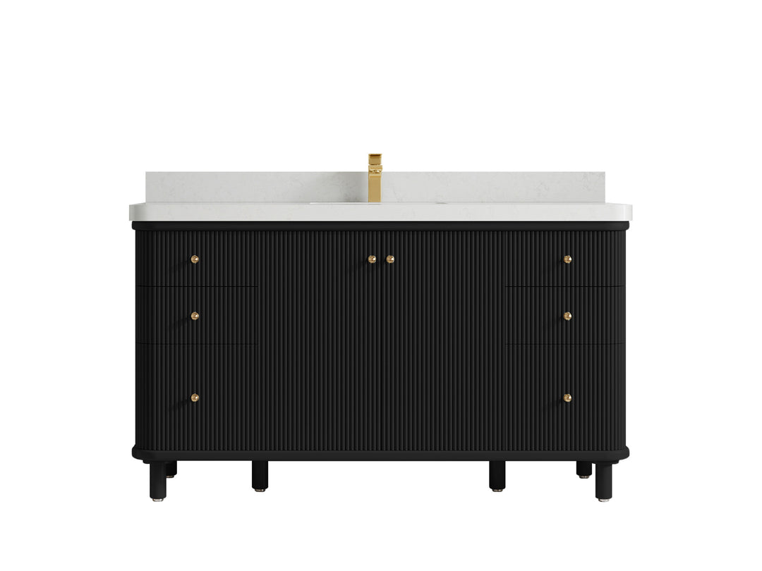 Miami 60 in. W x 22 in. D Single Sink Bathroom Vanity in Black with 2 in Carrara Quartz Countertop