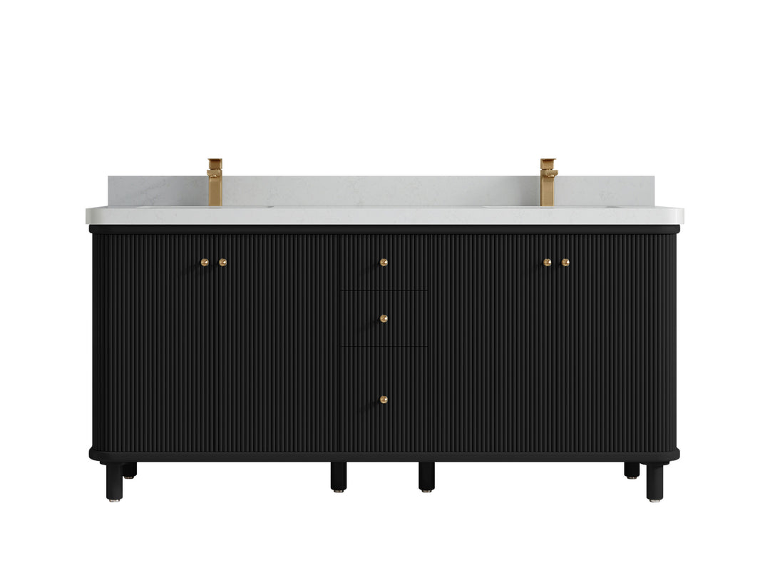 Miami 72 in. W x 22 in. D Double Sink Bathroom Vanity in Black with 2 in Carrara Quartz Countertop