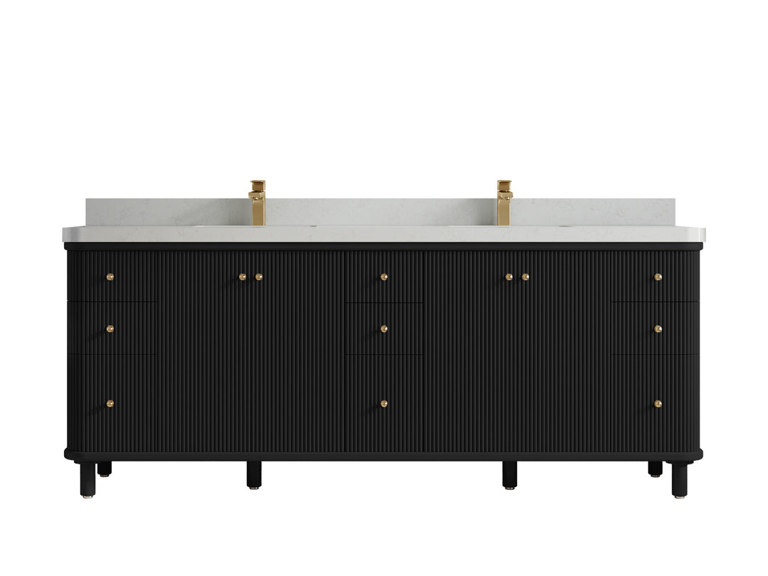 Miami 84 in. W x 22 in. D Double Sink Bathroom Vanity in Black with 2 in Carrara Quartz Countertop