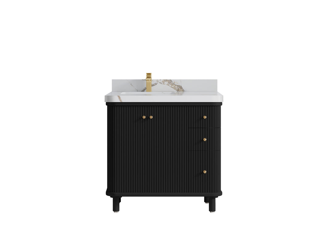 Miami 36 in. W x 22 in. D  Left Offset Sink Bathroom Vanity in Black with Calacatta Gold Quartz Countertop