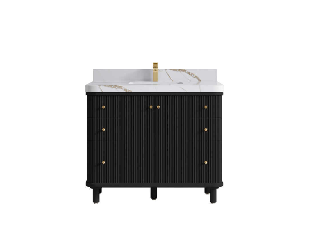 Miami 42 in. W x 22 in. D Single Sink Bathroom Vanity in Black with 2 in Calacatta Gold Quartz Countertop