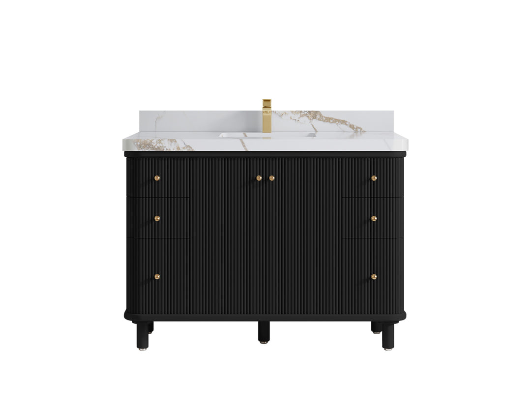 Miami 48 in. W x 22 in. D Single Sink Bathroom Vanity in Black with 2 in Calacatta Gold Quartz Countertop