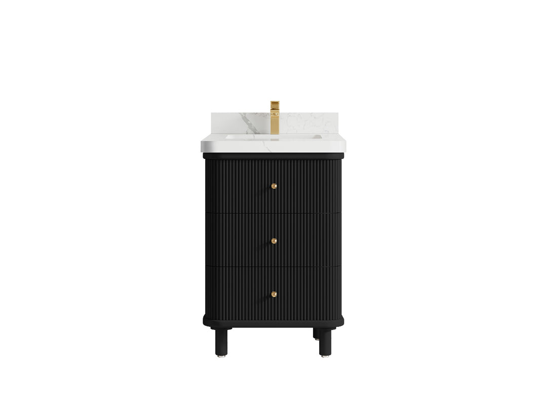 Miami 24 in. W x 22 in. D Single Sink Bathroom Vanity in Black with 2 in Calacatta Laza Quartz Countertop