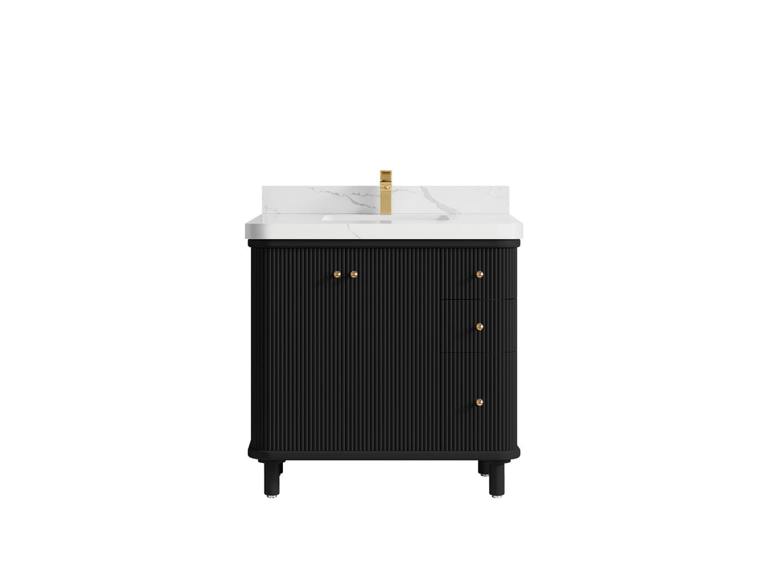 Miami 36 in. W x 22 in. D Center Sink Bathroom Vanity in Black with Calacatta Laza Quartz Countertop