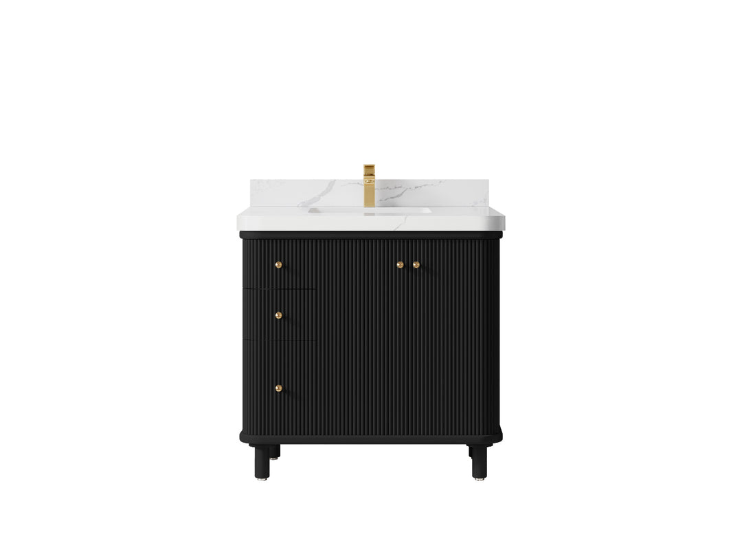 Miami 36 in. W x 22 in. D Center Sink Bathroom Vanity in Black with Calacatta Laza Quartz Countertop