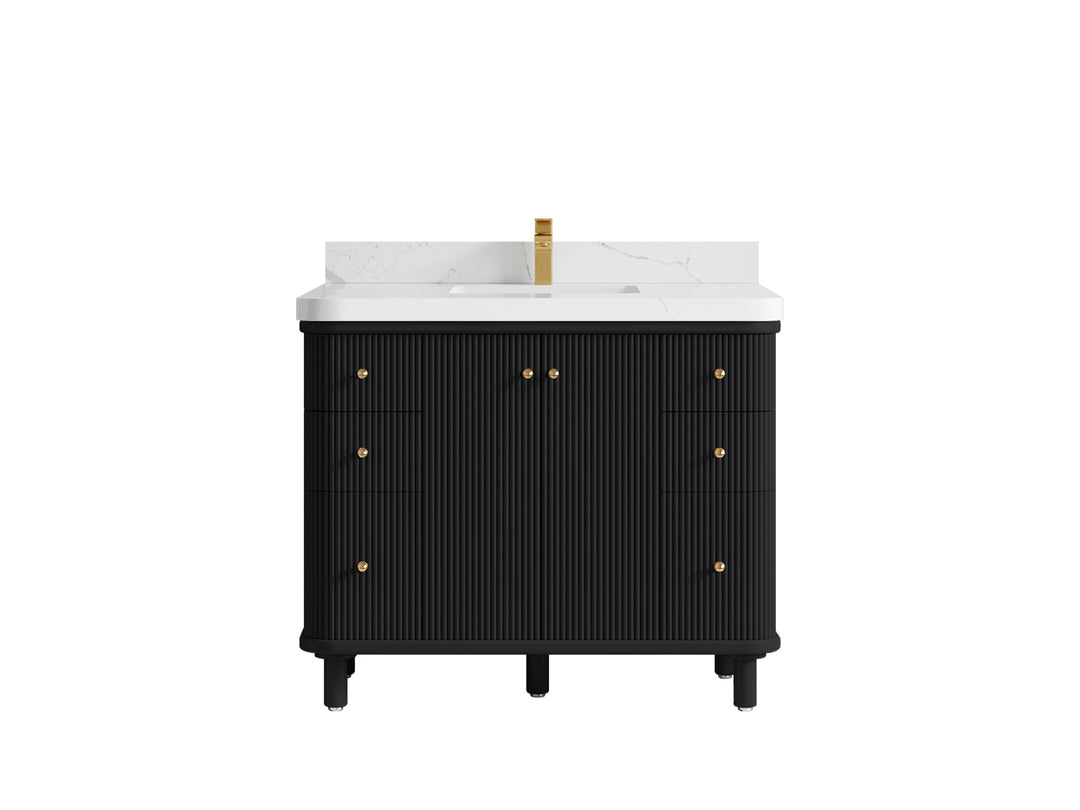 Miami 42 in. W x 22 in. D Single Sink Bathroom Vanity in Black with 2 in Calacatta Laza Quartz Countertop