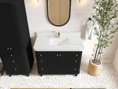 Miami 42 in. W x 22 in. D Single Sink Bathroom Vanity in Black with 2 in Calacatta Laza Quartz Countertop - Top View