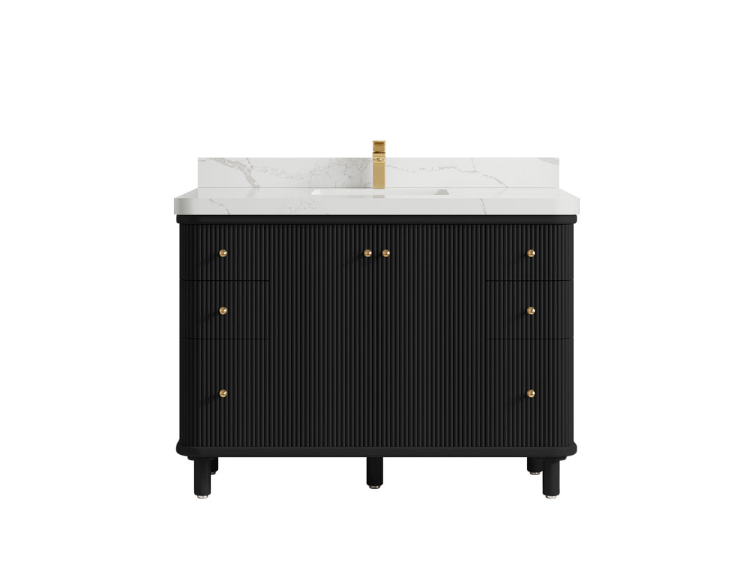 Miami 48 in. W x 22 in. D Single Sink Bathroom Vanity in Black with 2 in Calacatta Laza Quartz Countertop