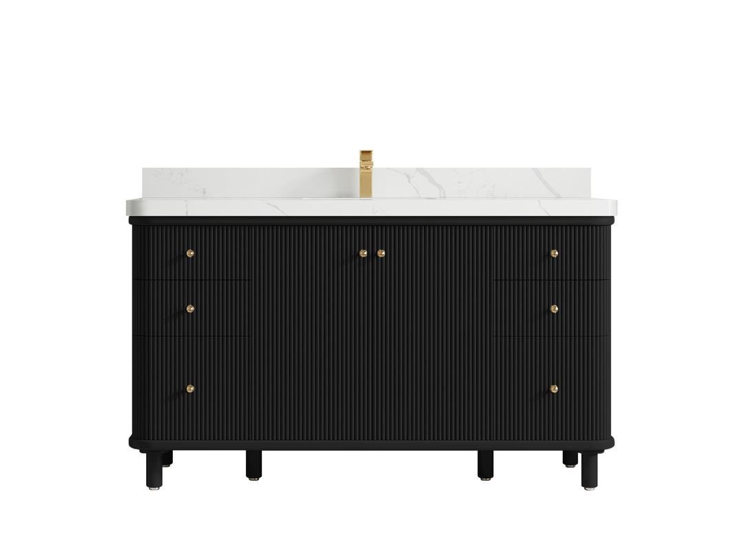 Miami 60 in. W x 22 in. D Single Sink Bathroom Vanity in Black with 2 in Calacatta Laza Quartz Countertop