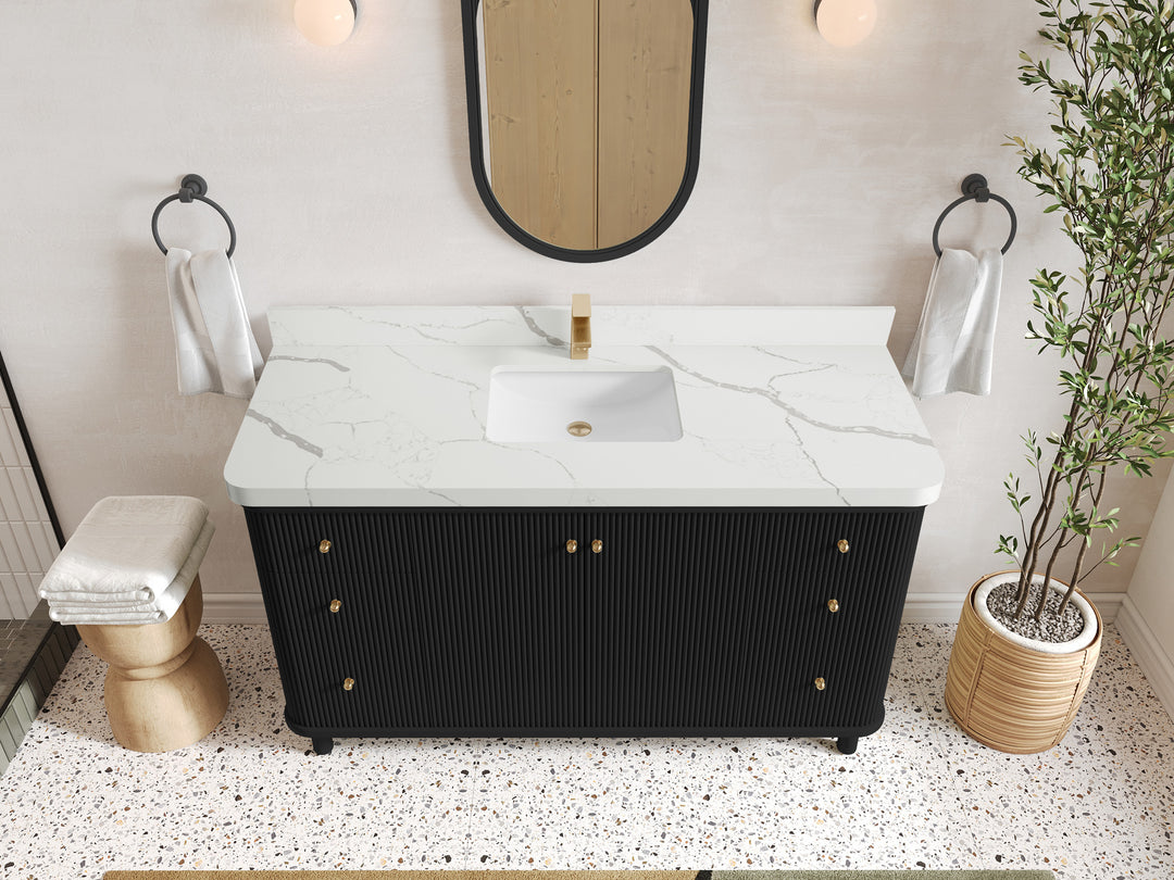 Miami 60 in. W x 22 in. D Single Sink Bathroom Vanity in Black with 2 in Calacatta Laza Quartz Countertop - Top View
