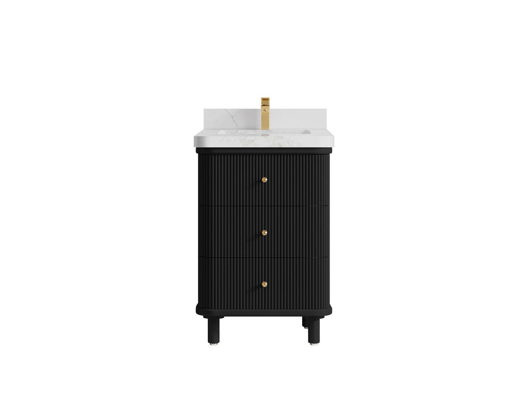 Miami 24 in. W x 22 in. D Single Sink Bathroom Vanity in Black with 2 in Calacatta Nuvo Quartz Countertop