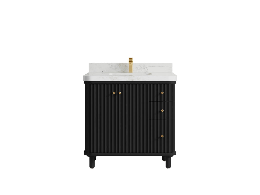Miami 36 in. W x 22 in. D Center Sink Bathroom Vanity in Black with Calacatta Nuvo Quartz Countertop